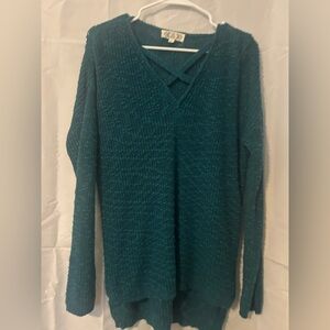 Pink Rose Deep Teal V-Neck Sweater